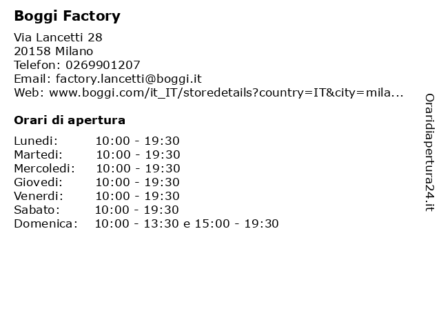 Orari di apertura Boggi Factory Via Lancetti